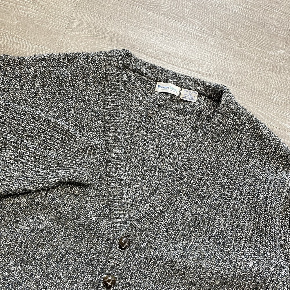 Vintage Boundary Waters Knit Cardigan Sweater Men's L Gray V-Neck Grandpa Pocket